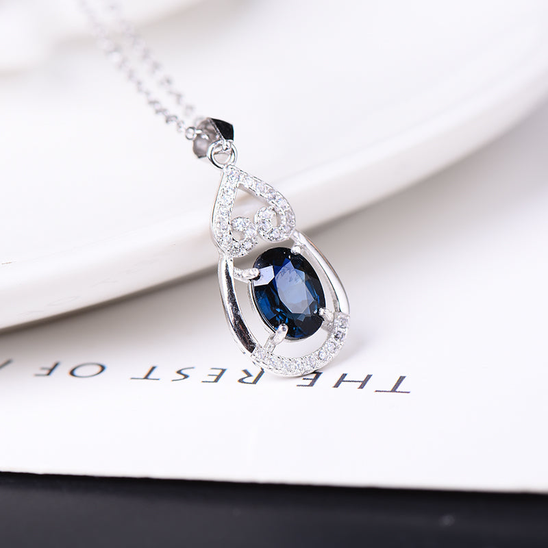 AuricAdorn Natural Sapphire Pendant Necklace Fulu in 925 Silver AuricAdorn Natural Sapphire Pendant Necklace Fulu in 925 Silver