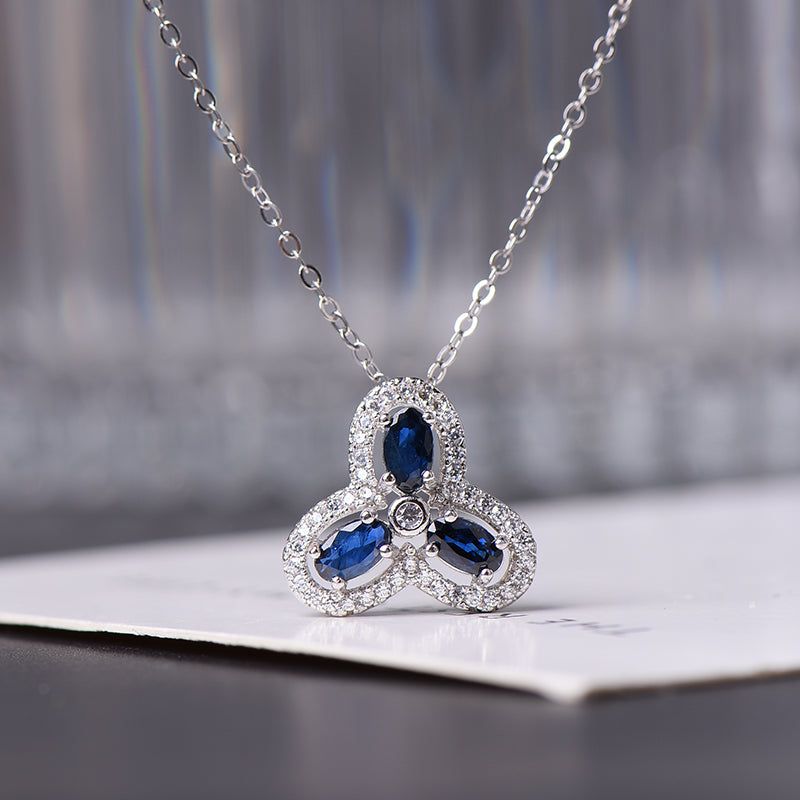 AuricAdorn Natural Sapphire Clover Pendant Necklace in 925 Silver AuricAdorn Natural Sapphire Clover Pendant Necklace in 925 Silver