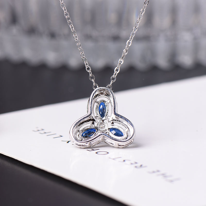 AuricAdorn Natural Sapphire Clover Pendant Necklace in 925 Silver AuricAdorn Natural Sapphire Clover Pendant Necklace in 925 Silver