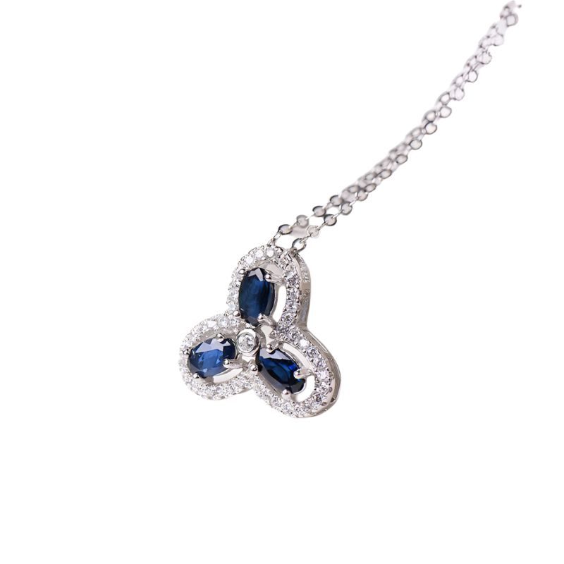 AuricAdorn Natural Sapphire Clover Pendant Necklace in 925 Silver AuricAdorn Natural Sapphire Clover Pendant Necklace in 925 Silver