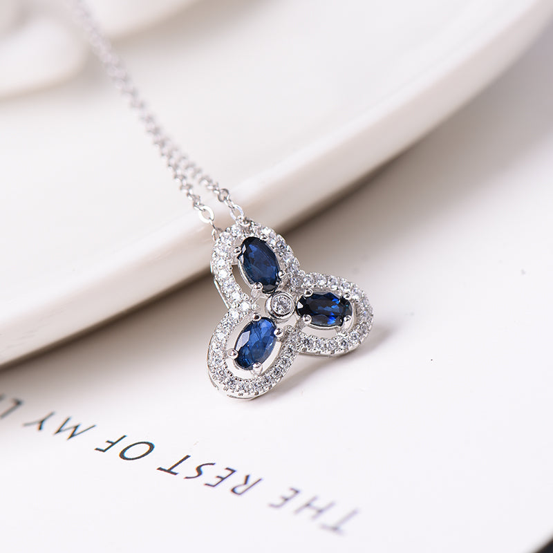 AuricAdorn Natural Sapphire Clover Pendant Necklace in 925 Silver AuricAdorn Natural Sapphire Clover Pendant Necklace in 925 Silver