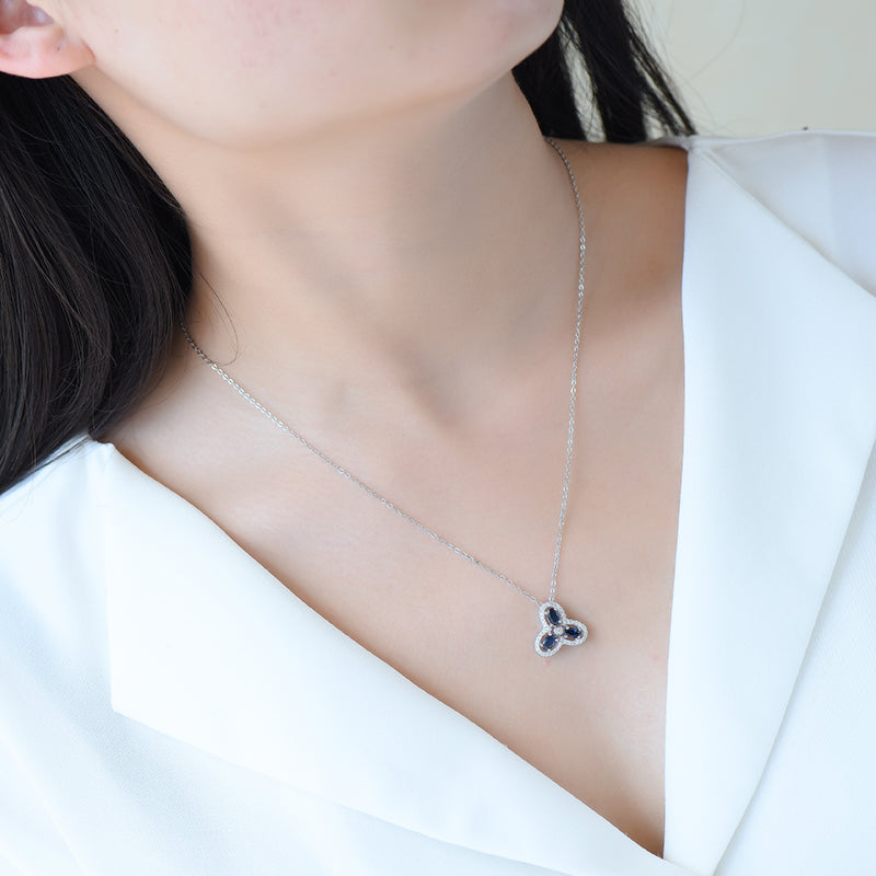 AuricAdorn Natural Sapphire Clover Pendant Necklace in 925 Silver AuricAdorn Natural Sapphire Clover Pendant Necklace in 925 Silver