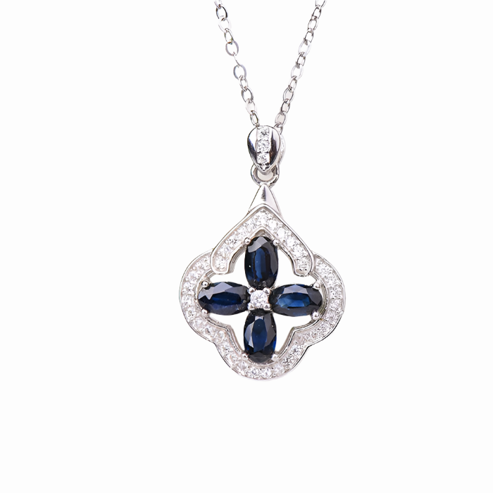 AuricAdorn Natural Sapphire Pendant in 925 Silver - Four Leaf Clover AuricAdorn Natural Sapphire Pendant in 925 Silver - Four Leaf Clover