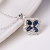 AuricAdorn Natural Sapphire Pendant in 925 Silver - Four Leaf Clover AuricAdorn Natural Sapphire Pendant in 925 Silver - Four Leaf Clover