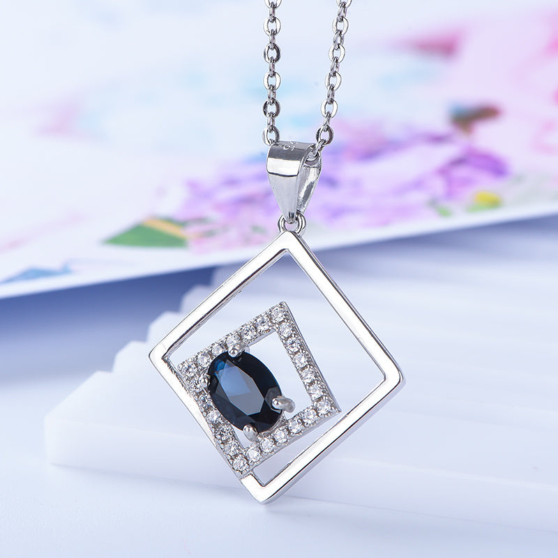 AuricAdorn Natural Sapphire Layered Pendant in 925 Sterling Silver AuricAdorn Natural Sapphire Layered Pendant in 925 Sterling Silver