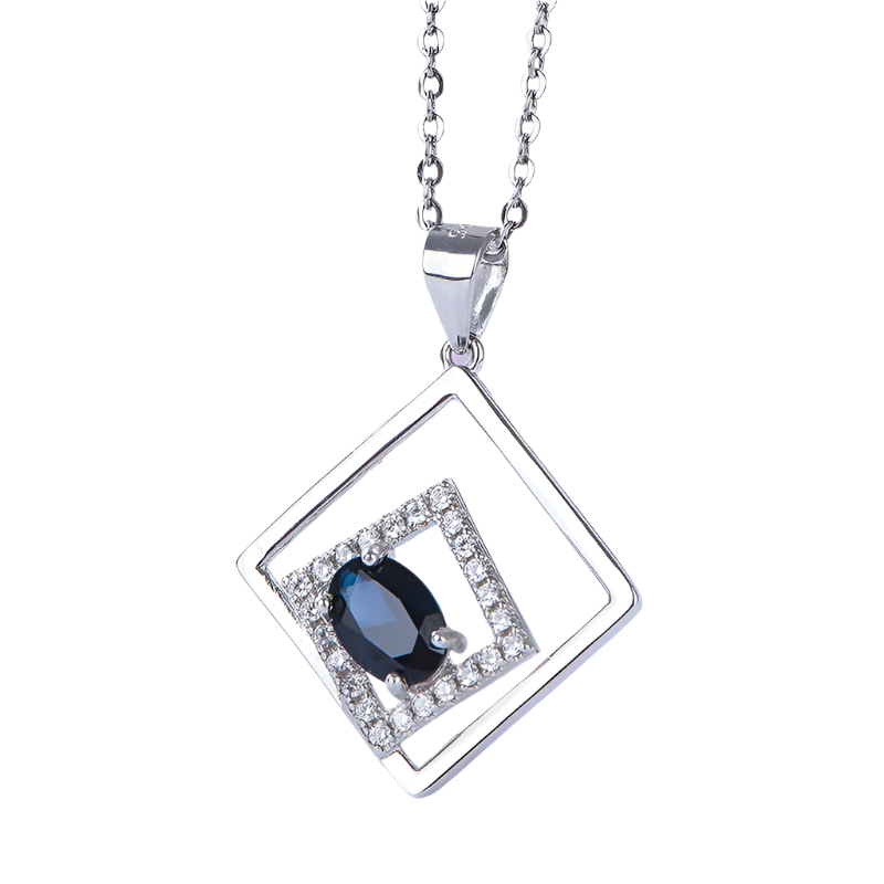 AuricAdorn Natural Sapphire Layered Pendant in 925 Sterling Silver AuricAdorn Natural Sapphire Layered Pendant in 925 Sterling Silver