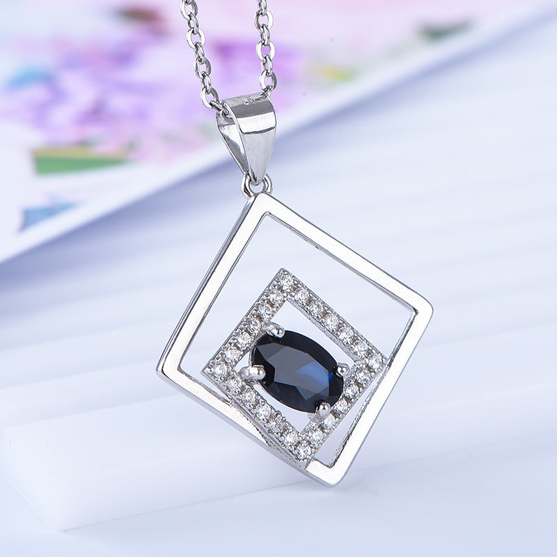 AuricAdorn Natural Sapphire Layered Pendant in 925 Sterling Silver AuricAdorn Natural Sapphire Layered Pendant in 925 Sterling Silver