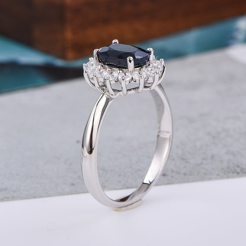 AuricAdorn Natural Sapphire Ring in 925 Silver - Diana Style AuricAdorn Natural Sapphire Ring in 925 Silver - Diana Style