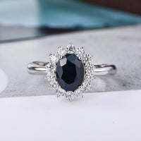 AuricAdorn Natural Sapphire Ring in 925 Silver - Diana Style AuricAdorn Natural Sapphire Ring in 925 Silver - Diana Style