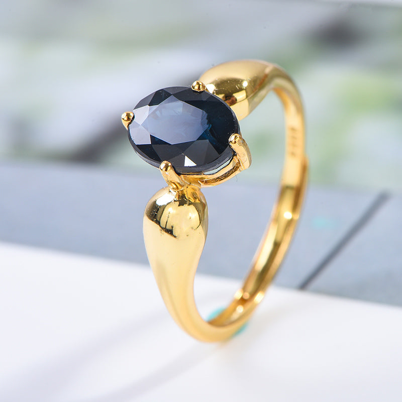 AuricAdorn Natural Sapphire Ring in 925 Silver - Simple Style AuricAdorn Natural Sapphire Ring in 925 Silver - Simple Style