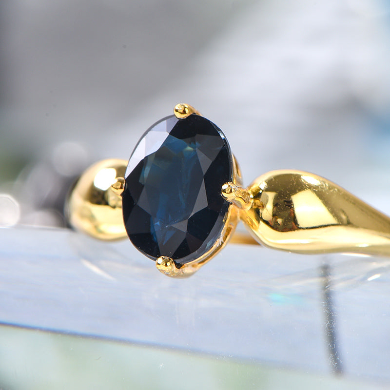 AuricAdorn Natural Sapphire Ring in 925 Silver - Simple Style AuricAdorn Natural Sapphire Ring in 925 Silver - Simple Style