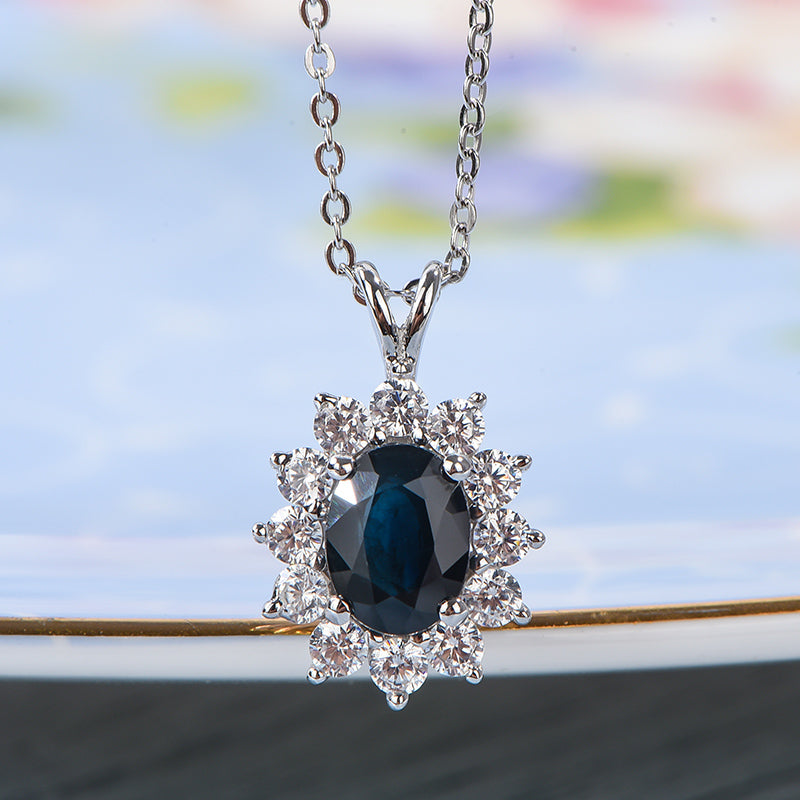 AuricAdorn Natural Sapphire Pendant in 925 Silver - Diana Style AuricAdorn Natural Sapphire Pendant in 925 Silver - Diana Style