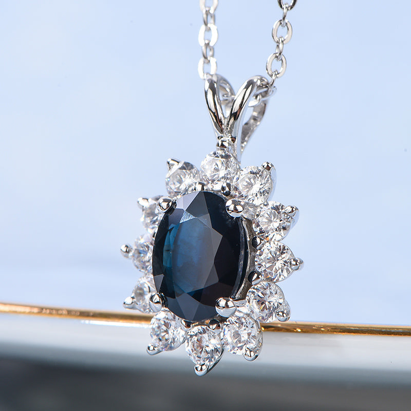 AuricAdorn Natural Sapphire Pendant in 925 Silver - Diana Style AuricAdorn Natural Sapphire Pendant in 925 Silver - Diana Style