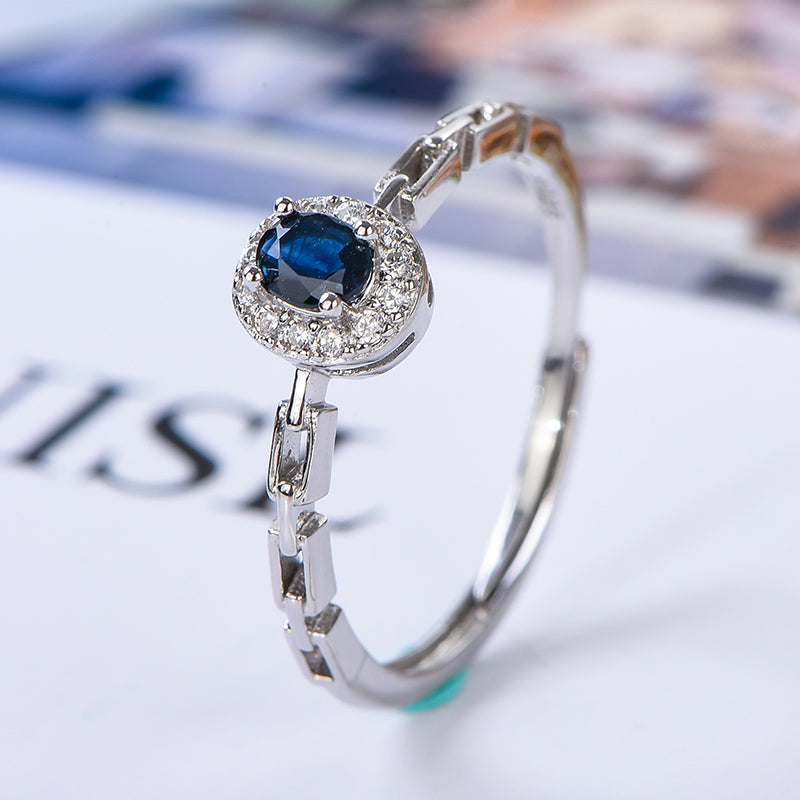 AuricAdorn Natural Sapphire Chain Ring in 925 Sterling Silver AuricAdorn Natural Sapphire Chain Ring in 925 Sterling Silver