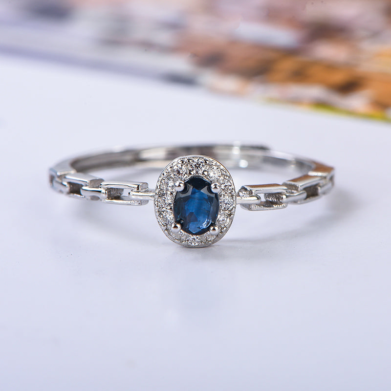 AuricAdorn Natural Sapphire Chain Ring in 925 Sterling Silver AuricAdorn Natural Sapphire Chain Ring in 925 Sterling Silver