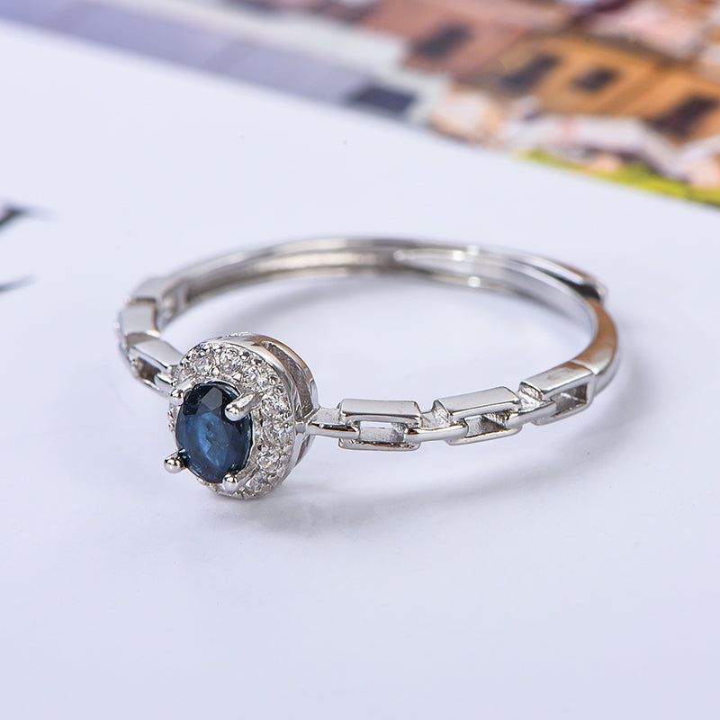 AuricAdorn Natural Sapphire Chain Ring in 925 Sterling Silver AuricAdorn Natural Sapphire Chain Ring in 925 Sterling Silver