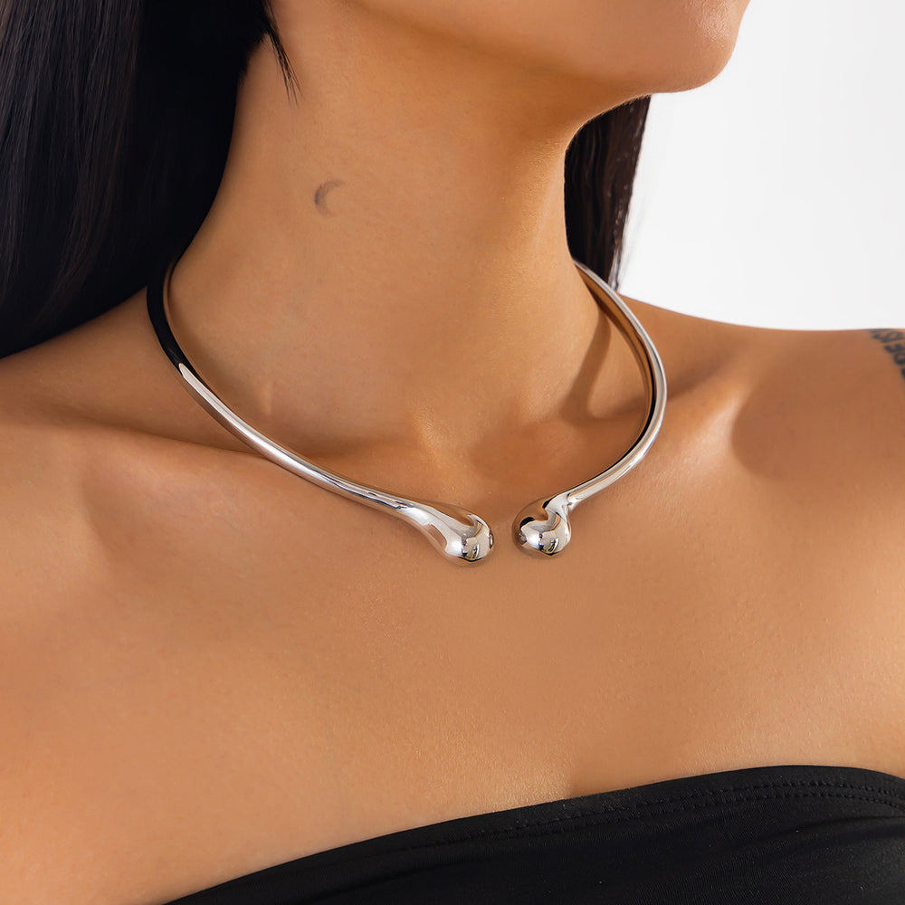 Asymmetrical Water Drop Spring Opening Silver Necklace Asymmetrical Water Drop Spring Opening Silver Necklace