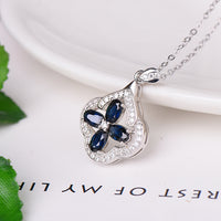 AuricAdorn Natural Sapphire Pendant in 925 Silver - Four Leaf Clover