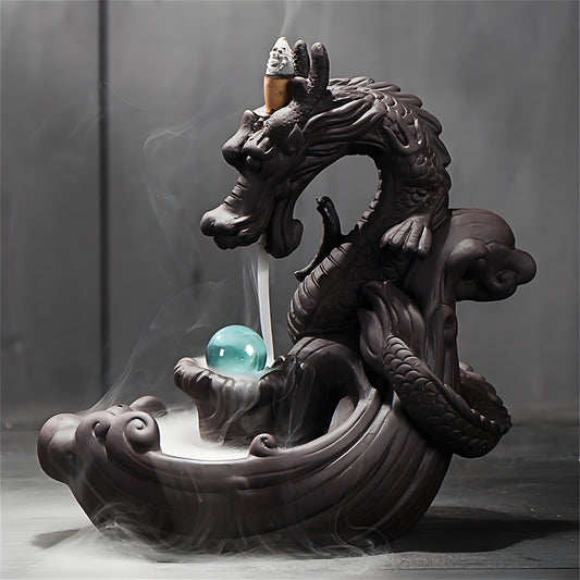 Purple Ceramic Dragon Pearl Backflow Incense Burner & Holder