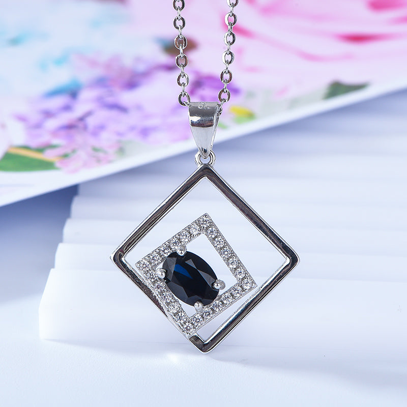AuricAdorn Natural Sapphire Layered Pendant in 925 Sterling Silver