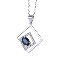 AuricAdorn Natural Sapphire Layered Pendant in 925 Sterling Silver