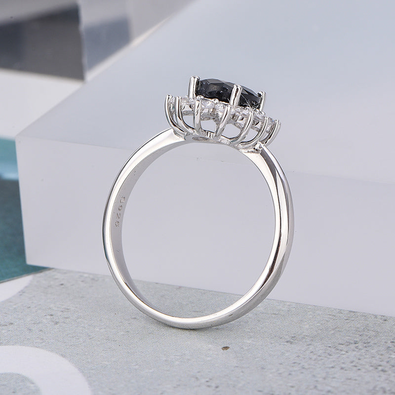 AuricAdorn Natural Sapphire Ring in 925 Silver - Diana Style