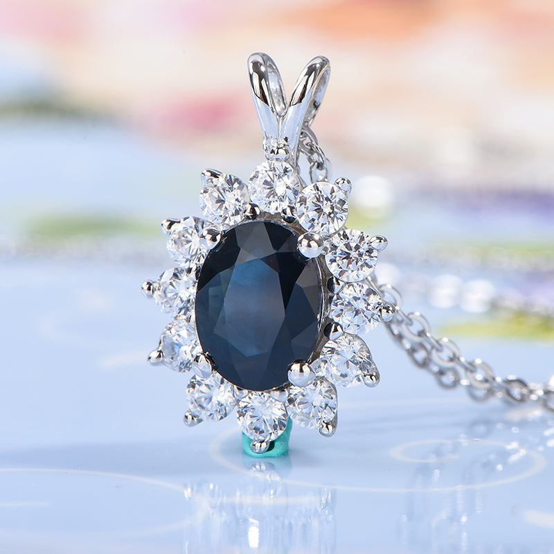 AuricAdorn Natural Sapphire Pendant in 925 Silver - Diana Style