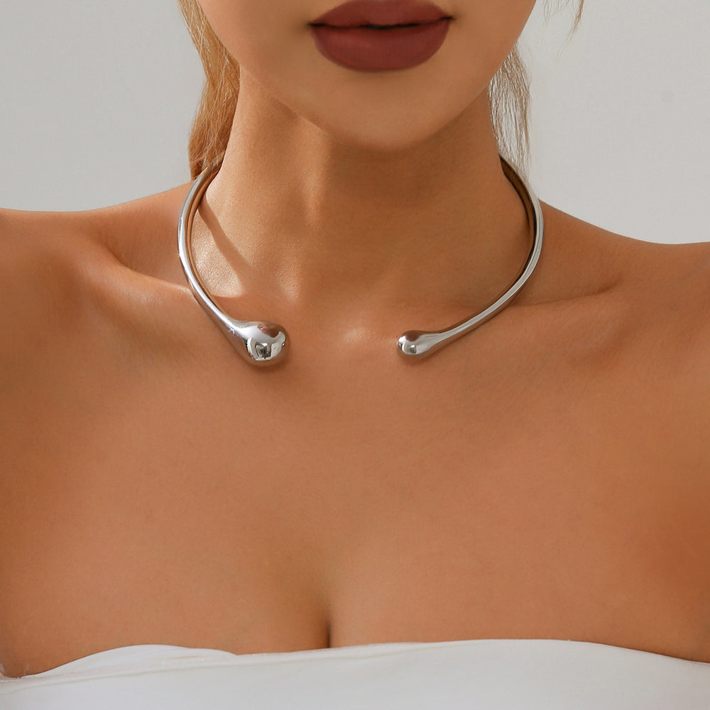 Asymmetrical Water Drop Silver Necklace