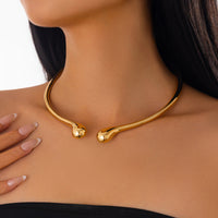 Asymmetrical Water Drop Spring Opening Gold Necklace