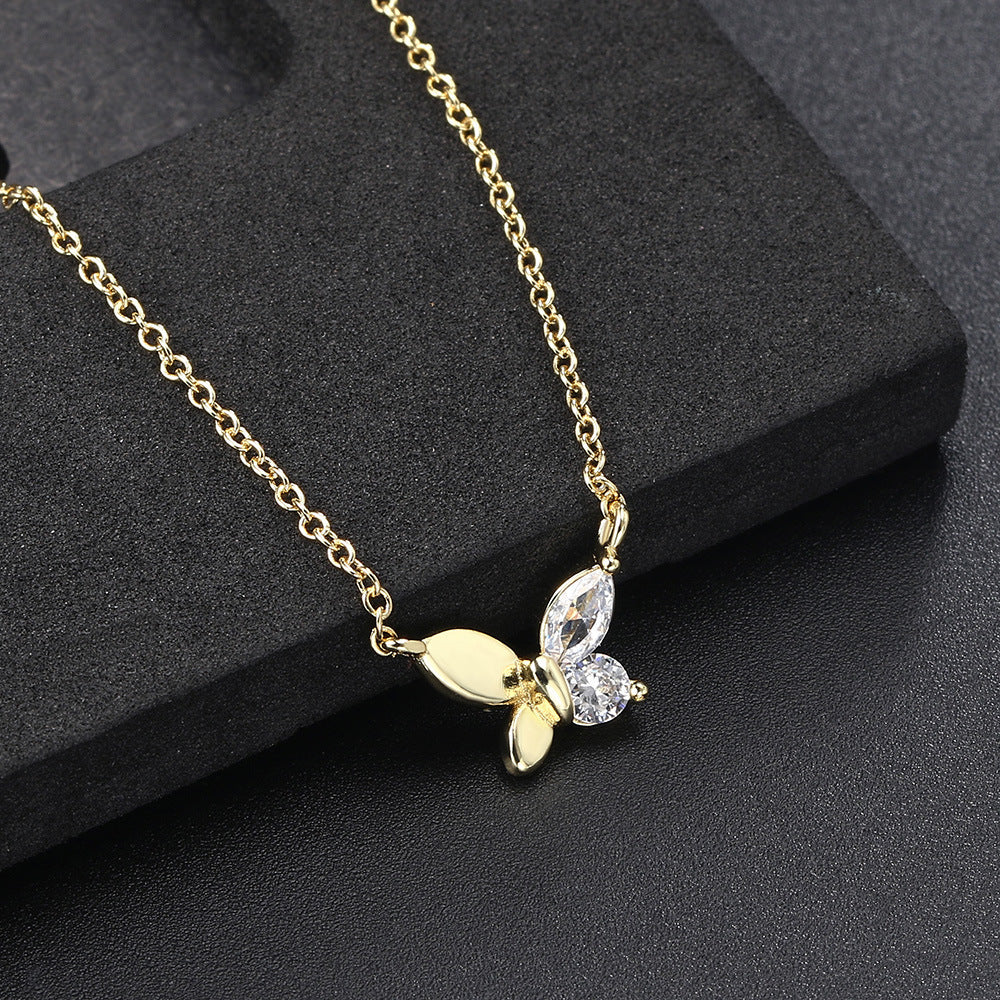 Gold Diamond Necklace Butterfly