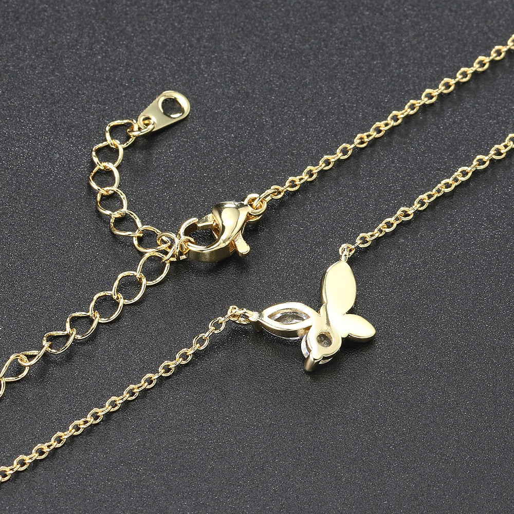 Gold Diamond Necklace Butterfly