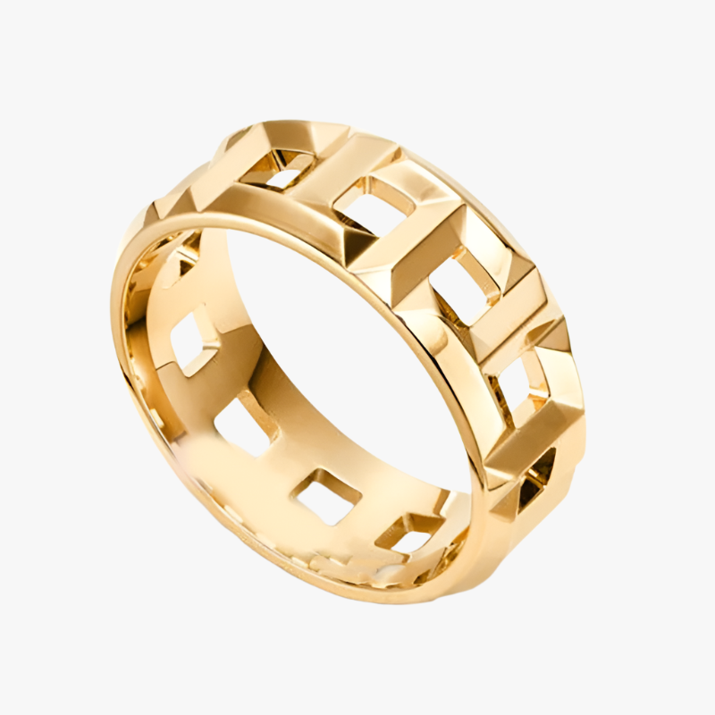 Gold T hollow ring wide gold Additional Image