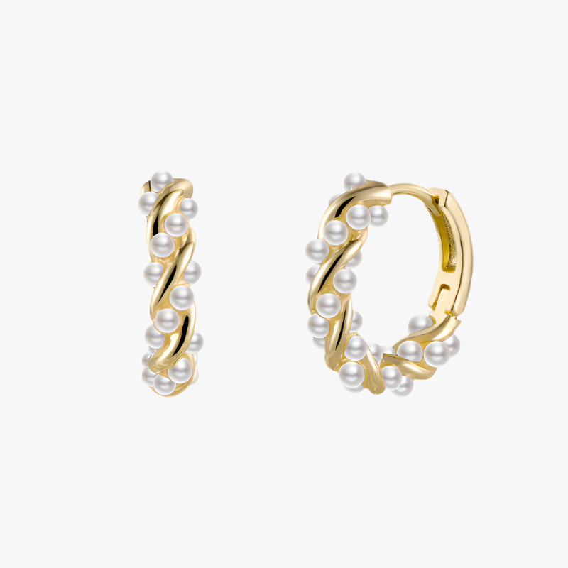 Gold Spiral Pearl Earrings Additional Image