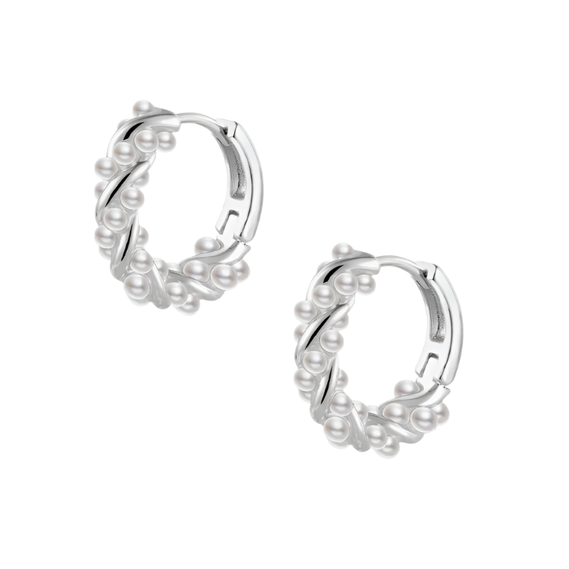 Silver Spiral Pearl Earrings