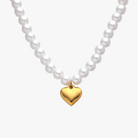 AuricAdorn Freshwater Pearl Heart Pendant Necklace | Titanium Steel