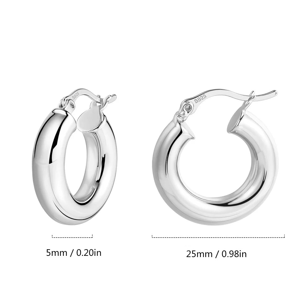 Classic Thick Tube Hoop Earrings silver